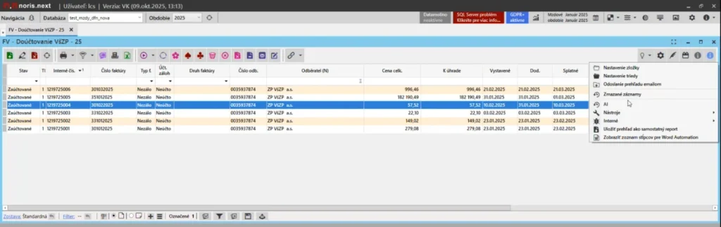 NORIS.NEXT – položka AI v menu pre otvorenie AI konzoly